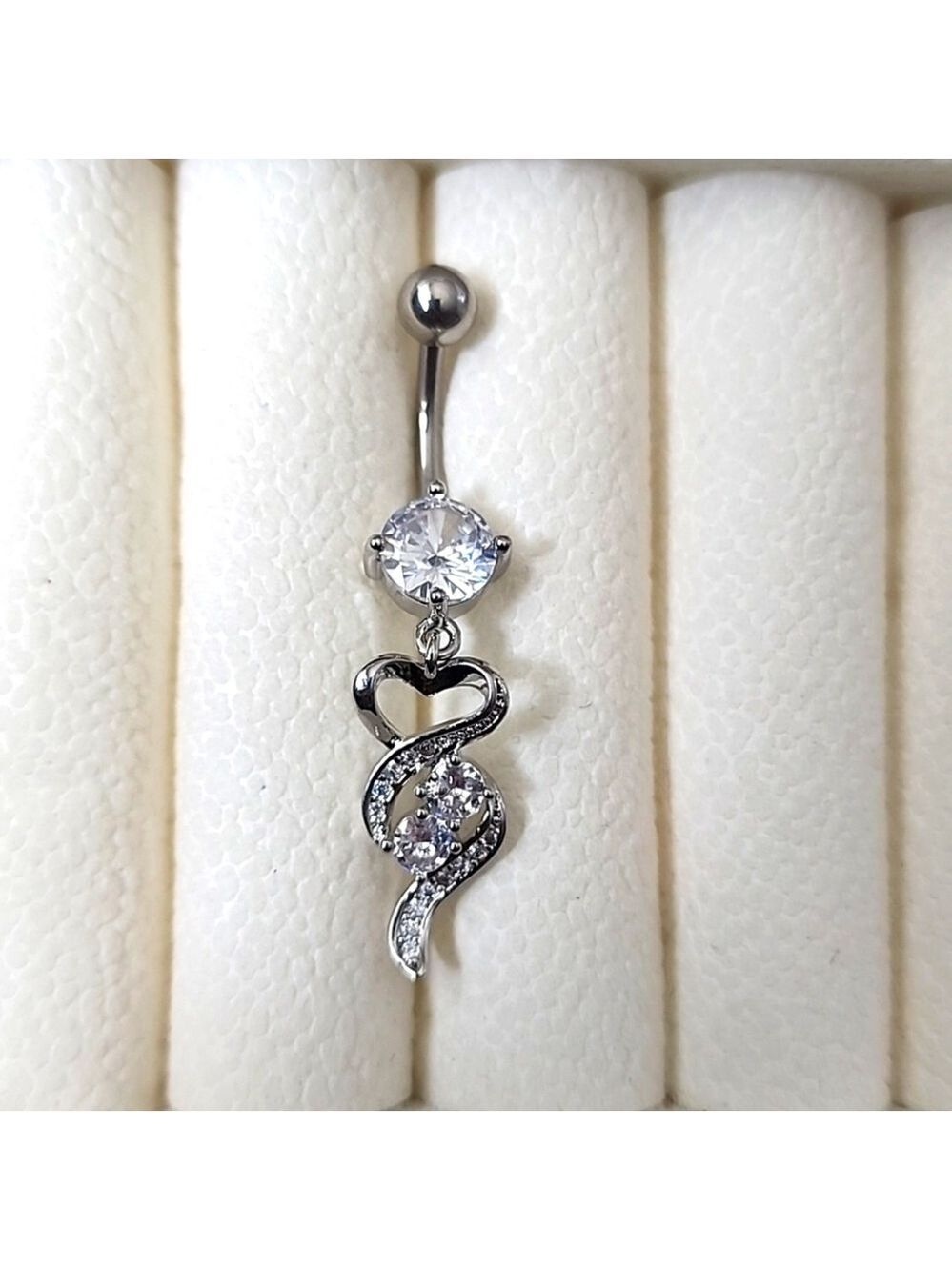 14 G SURGICAL STEEL DANGLE  Heart  BELLY BUTTON Simulated Diamond